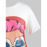 Figure Print Ribbon Graphic T-shirt - Milk White Fansmadedirect