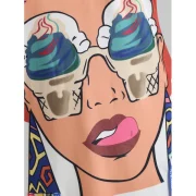 Figure Print Ribbon Graphic T-shirt - Milk White Fansmadedirect