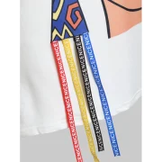 Figure Print Ribbon Graphic T-shirt - Milk White Fansmadedirect