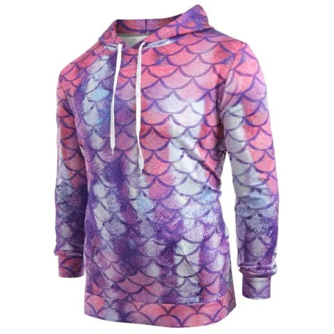 Fish Scale Print Pouch Pocket Hoodie - Fansmadedirect