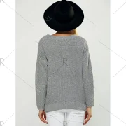 Fitting Wrap Plunging Neck Long Sleeve Sweater - Gray One Fansmadedirect