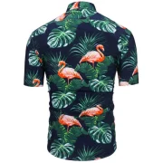 Flamingo Leaf Print Short Sleeves Shirt - Cadetblue Fansmadedirect