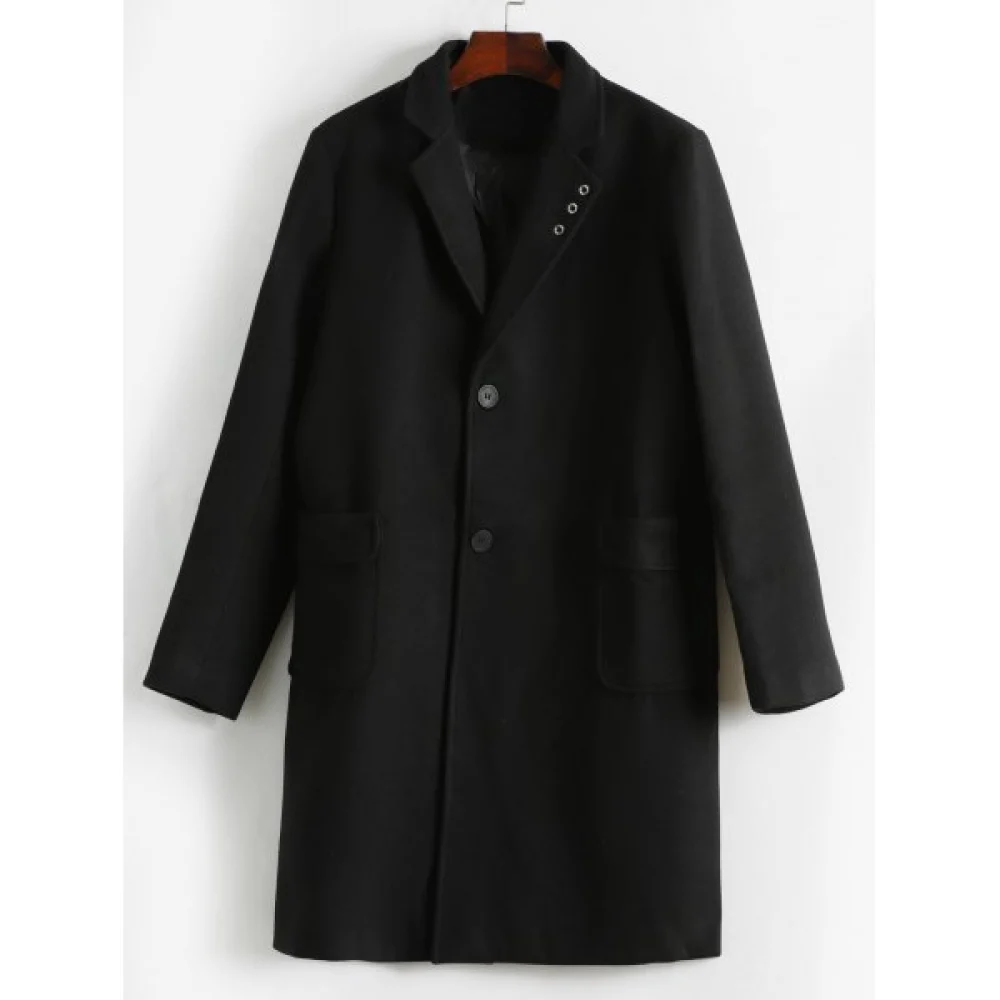 Flap Pocket Single Breast Overcoat - Black Fansmadedirect