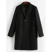Flap Pocket Single Breast Overcoat - Black Fansmadedirect