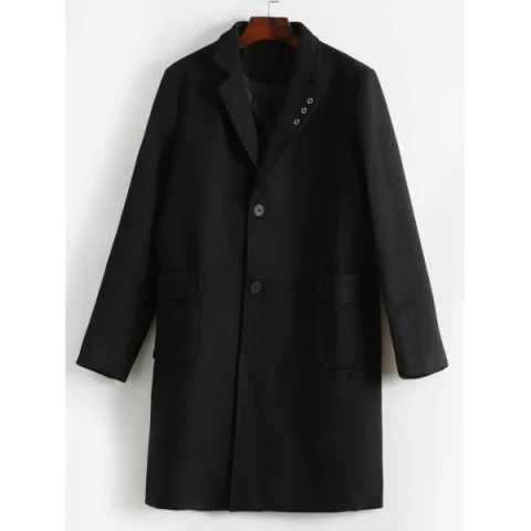 Flap Pocket Single Breast Overcoat - Black Fansmadedirect