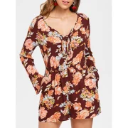 Flare Sleeve Knot Front Floral Romper - Fansmadedirect
