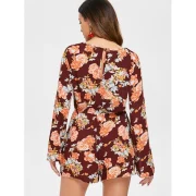 Flare Sleeve Knot Front Floral Romper - Fansmadedirect