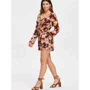 Flare Sleeve Knot Front Floral Romper - Fansmadedirect