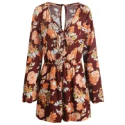 Flare Sleeve Knot Front Floral Romper - Fansmadedirect