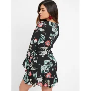 Flare Sleeve Tie Knot Floral Dress - Black Fansmadedirect