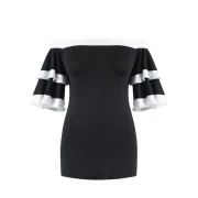 Flat houlder Color Trim Blouse - Black Fansmadedirect