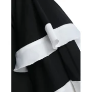 Flat houlder Color Trim Blouse - Black Fansmadedirect