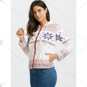 Fleece Hooded nowflake Printed Christmas Hoodie - White Fansmadedirect