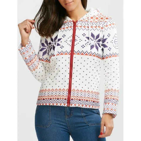 Fleece Hooded nowflake Printed Christmas Hoodie - White Fansmadedirect