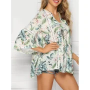 Floral Bell Sleeve Crochet Blouse - Multi-a Fansmadedirect