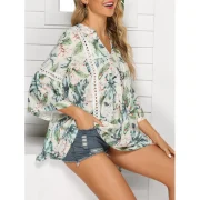 Floral Bell Sleeve Crochet Blouse - Multi-a Fansmadedirect