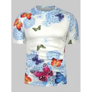 Floral Butterfly Print hort leeve T hirt - White Fansmadedirect