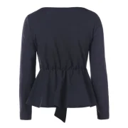 Floral Embroidery Long Sleeve Peplum T-shirt - Black Fansmadedirect