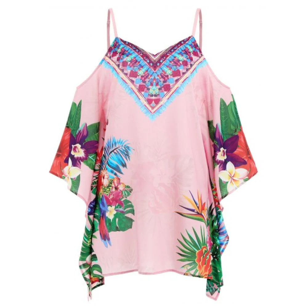 Floral Feather Pattern Mini Dress - Pink Fansmadedirect