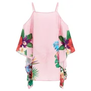 Floral Feather Pattern Mini Dress - Pink Fansmadedirect