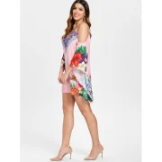 Floral Feather Pattern Mini Dress - Pink Fansmadedirect