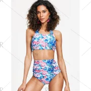 Floral High Waist Bikini Swimsuit - Blue Orchid Fansmadedirect