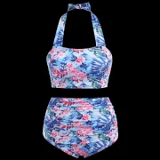 Floral High Waist Bikini Swimsuit - Blue Orchid Fansmadedirect