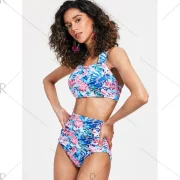 Floral High Waist Bikini Swimsuit - Blue Orchid Fansmadedirect