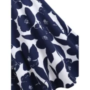 Floral Lace Panel Cold houlder Dress - Midnight Blue Fansmadedirect