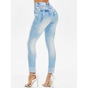 Floral Lace Panel Print Skinny Faux Jeans - Jeans Blue Fansmadedirect