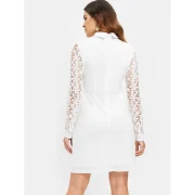 Floral Lace Panel Sheath Dress with Bowknot - White Fansmadedirect