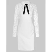 Floral Lace Panel Sheath Dress with Bowknot - White Fansmadedirect