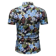 Floral Leaf Print Hawaii Short Sleeve Shirt - Light Blue Fansmadedirect