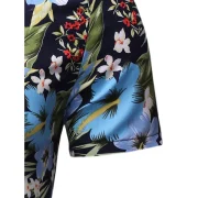 Floral Leaf Print Hawaii Short Sleeve Shirt - Light Blue Fansmadedirect
