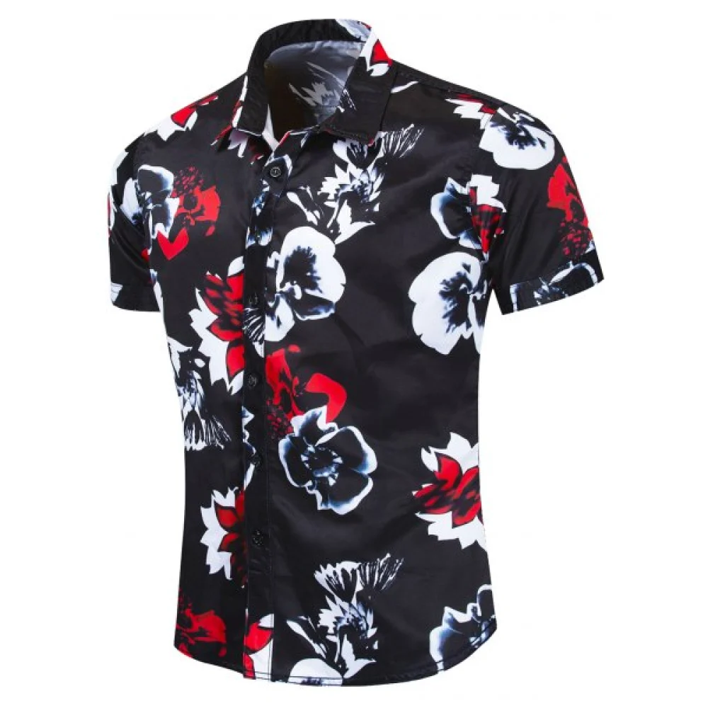 Floral Pattern Design Leisure Shirt - Black Fansmadedirect