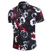 Floral Pattern Design Leisure Shirt - Black Fansmadedirect