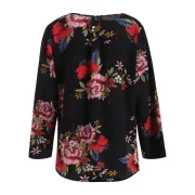 Floral Pattern Low Cut Blouse - Black Fansmadedirect