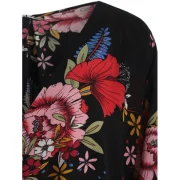 Floral Pattern Low Cut Blouse - Black Fansmadedirect