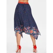 Floral Pattern Swing Skirt - Midnight Blue Fansmadedirect