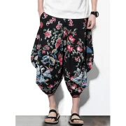 Floral Print Casual Harem Pants - Black Fansmadedirect