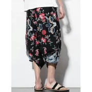 Floral Print Casual Harem Pants - Black Fansmadedirect