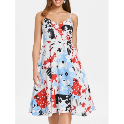 Floral Print Fit and Flare Knee Length Dress - Fansmadedirect