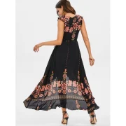 Floral Print High Low axi Wrap Dress - Black Fansmadedirect
