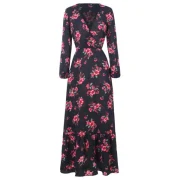 Floral Print High Waist Floor ength Dress - Black Fansmadedirect