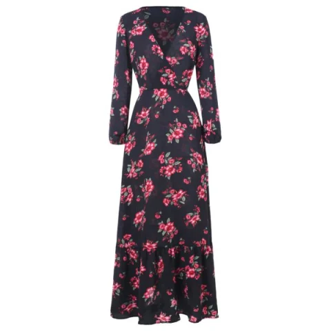 Floral Print High Waist Floor ength Dress - Black Fansmadedirect
