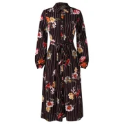 Floral Print Long Belted Dress - Black Fansmadedirect