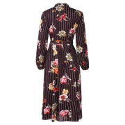 Floral Print Long Belted Dress - Black Fansmadedirect