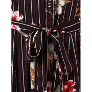 Floral Print Long Belted Dress - Black Fansmadedirect