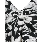 Floral Print Long Sleeve Ruched Handkerchief T-shirt - Black Fansmadedirect