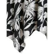 Floral Print Long Sleeve Ruched Handkerchief T-shirt - Black Fansmadedirect